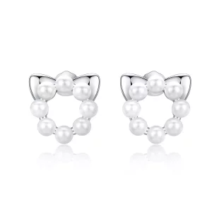 (imagen para) Pendientes de Plata Estilo Pandora con Perla en Forma de Gato - SCE688