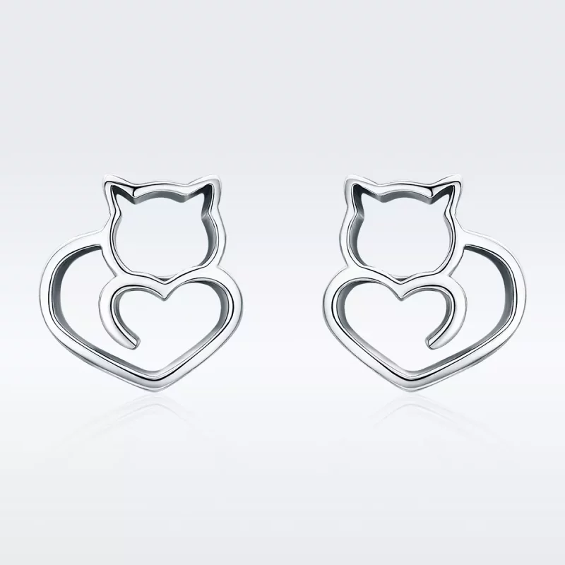 (imagen para) Pendientes de plata estilo Pandora presentan unos adorables gatos - SCE271 - Ver 2