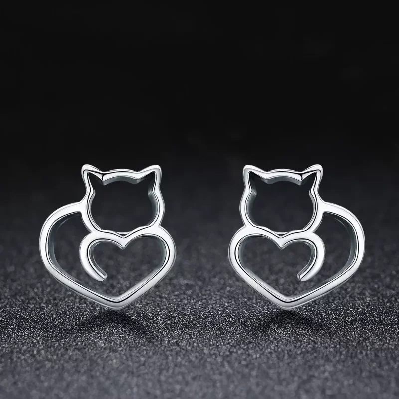 (imagen para) Pendientes de plata estilo Pandora presentan unos adorables gatos - SCE271 - Ver 3