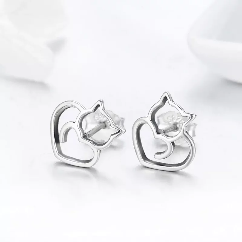 (imagen para) Pendientes de plata estilo Pandora presentan unos adorables gatos - SCE271 - Ver 4