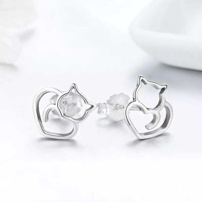 (imagen para) Pendientes de plata estilo Pandora presentan unos adorables gatos - SCE271 - Ver 5
