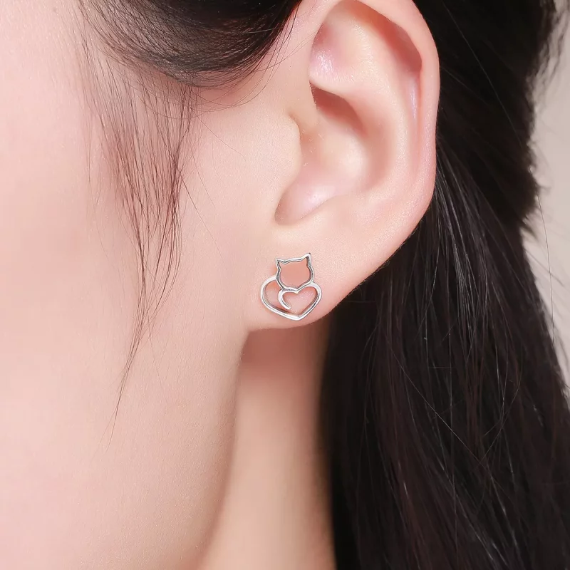 (imagen para) Pendientes de plata estilo Pandora presentan unos adorables gatos - SCE271 - Ver 7