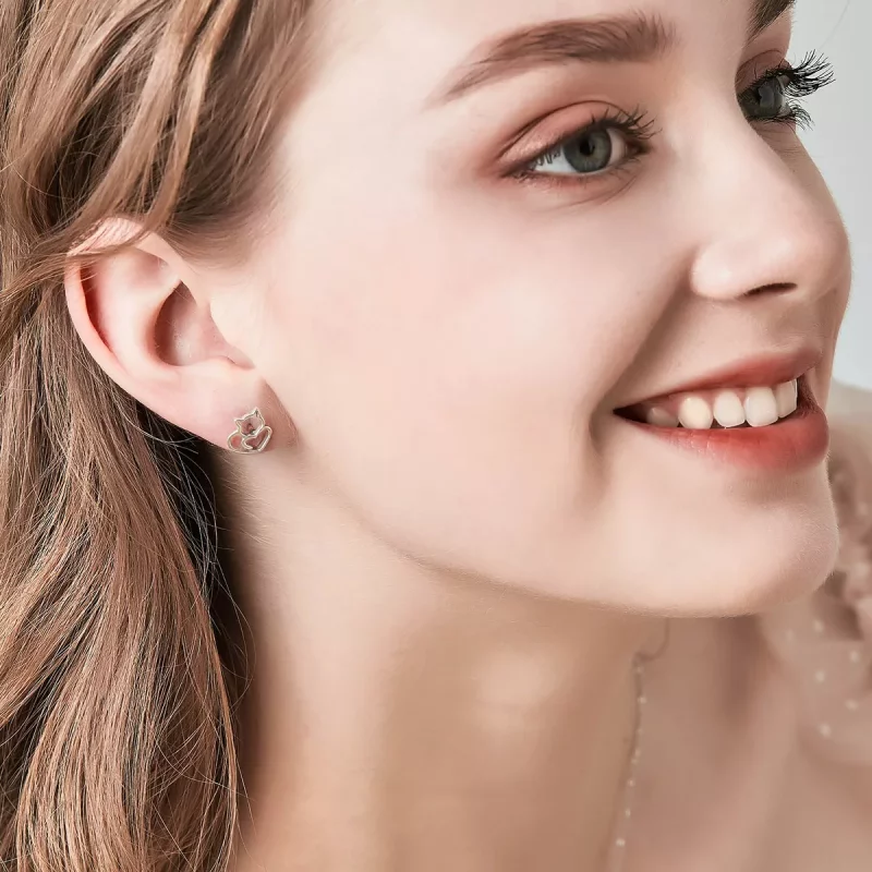 (imagen para) Pendientes de plata estilo Pandora presentan unos adorables gatos - SCE271 - Ver 8