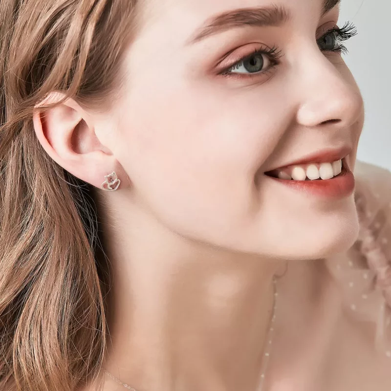 (imagen para) Pendientes de plata estilo Pandora presentan unos adorables gatos - SCE271 - Ver 9