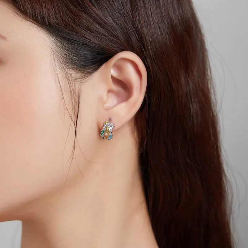 (imagen para) Pendientes de Pluma de Colores Plateados Estilo Pandora - SCE1128 - Ver 5