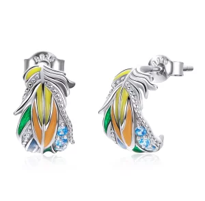 (imagen para) Pendientes de Pluma de Colores Plateados Estilo Pandora - SCE1128