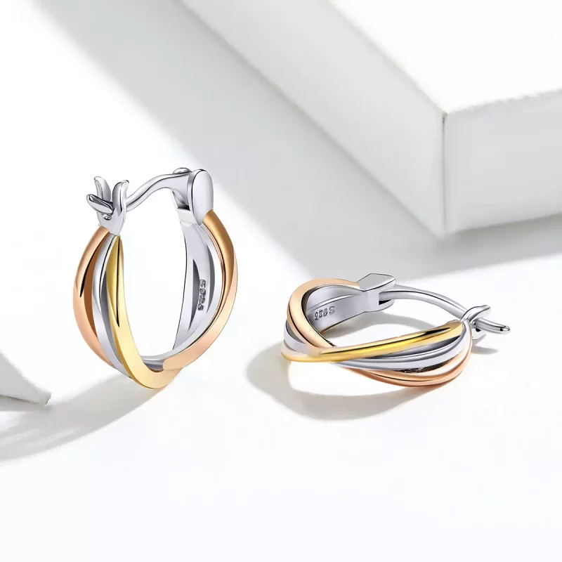 (imagen para) Pendientes de Tuerca Bicolor Estilo Pandora - SCE719 - Ver 2