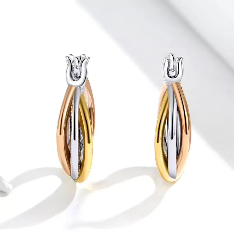 (imagen para) Pendientes de Tuerca Bicolor Estilo Pandora - SCE719 - Ver 4