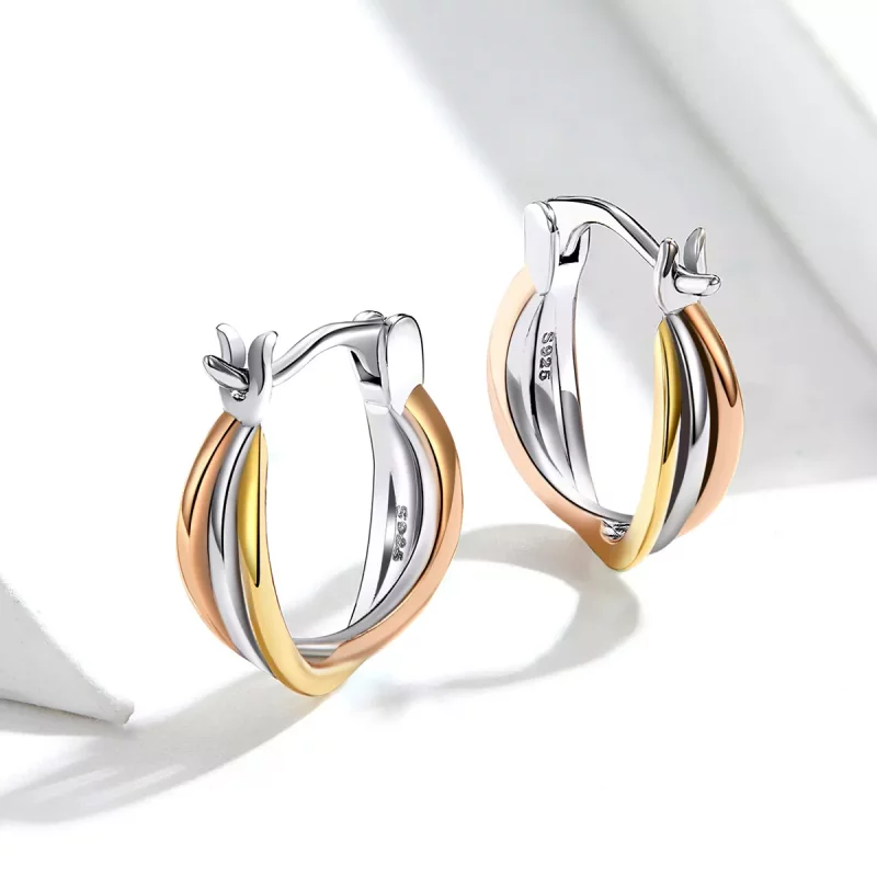 (imagen para) Pendientes de Tuerca Bicolor Estilo Pandora - SCE719 - Ver 5