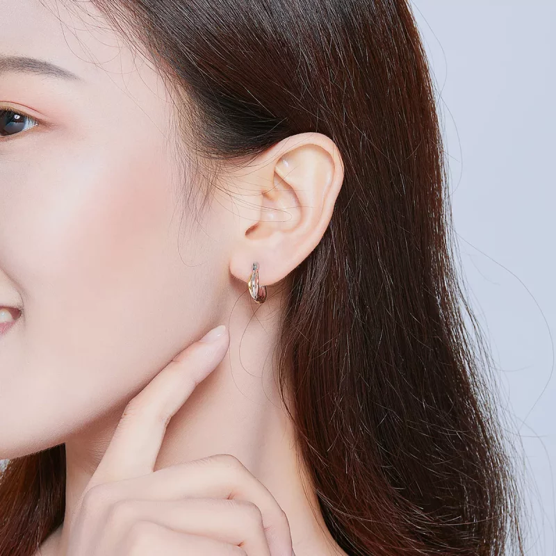 (imagen para) Pendientes de Tuerca Bicolor Estilo Pandora - SCE719 - Ver 8