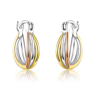 (imagen para) Pendientes de Tuerca Bicolor Estilo Pandora - SCE719