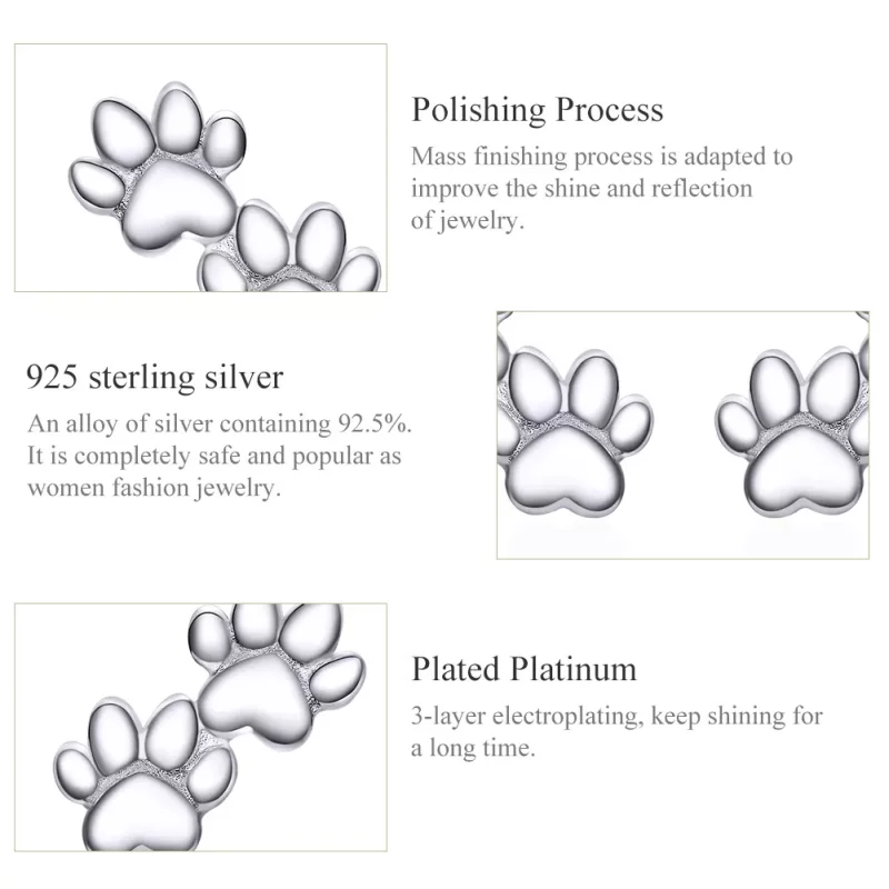(imagen para) Pendientes de tuerca con huellas de mascota estilo Pandora en plata - SCE718 - Ver 3