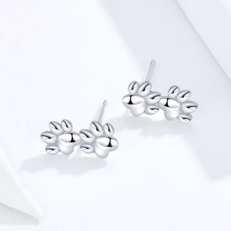 (imagen para) Pendientes de tuerca con huellas de mascota estilo Pandora en plata - SCE718 - Ver 2