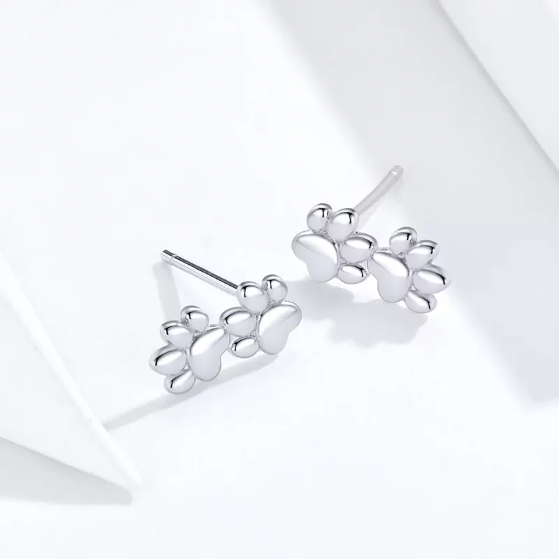(imagen para) Pendientes de tuerca con huellas de mascota estilo Pandora en plata - SCE718 - Ver 4