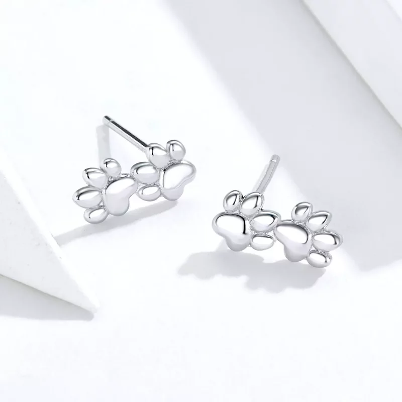 (imagen para) Pendientes de tuerca con huellas de mascota estilo Pandora en plata - SCE718 - Ver 5
