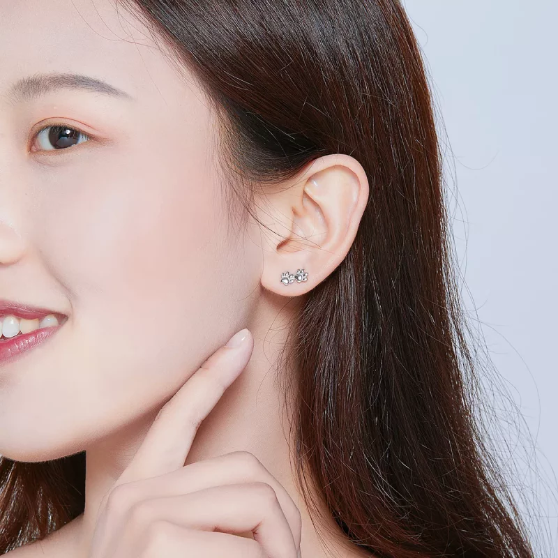(imagen para) Pendientes de tuerca con huellas de mascota estilo Pandora en plata - SCE718 - Ver 6