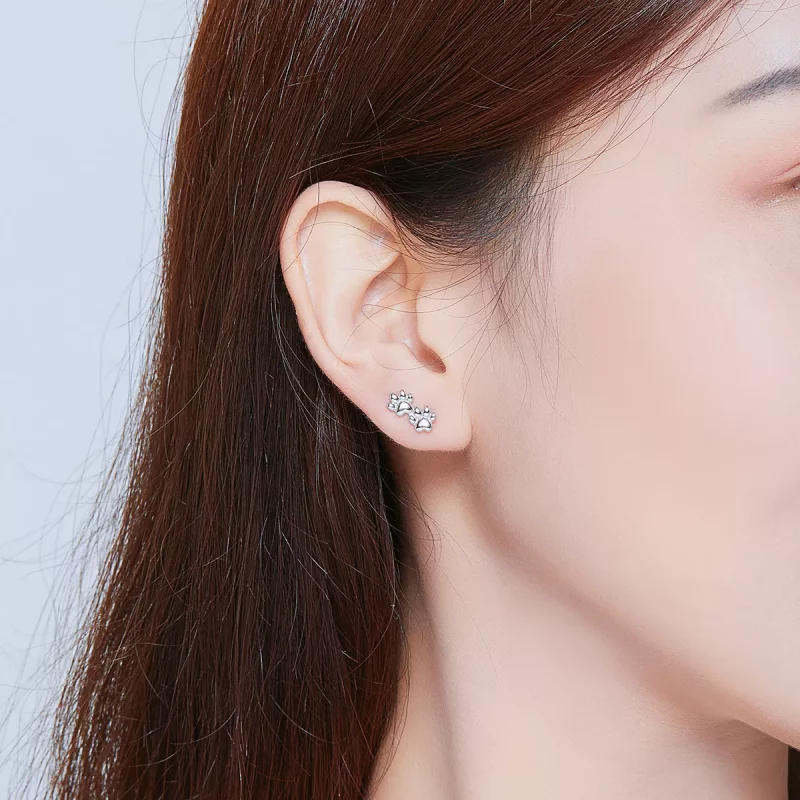 (imagen para) Pendientes de tuerca con huellas de mascota estilo Pandora en plata - SCE718 - Ver 7