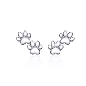(imagen para) Pendientes de tuerca con huellas de mascota estilo Pandora en plata - SCE718