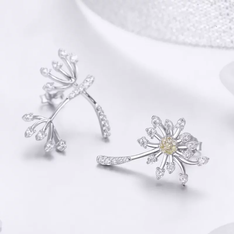 (imagen para) Pendientes de tuerca de amor estilo Pandora de plata con diente de león - SCE506 - Ver 2
