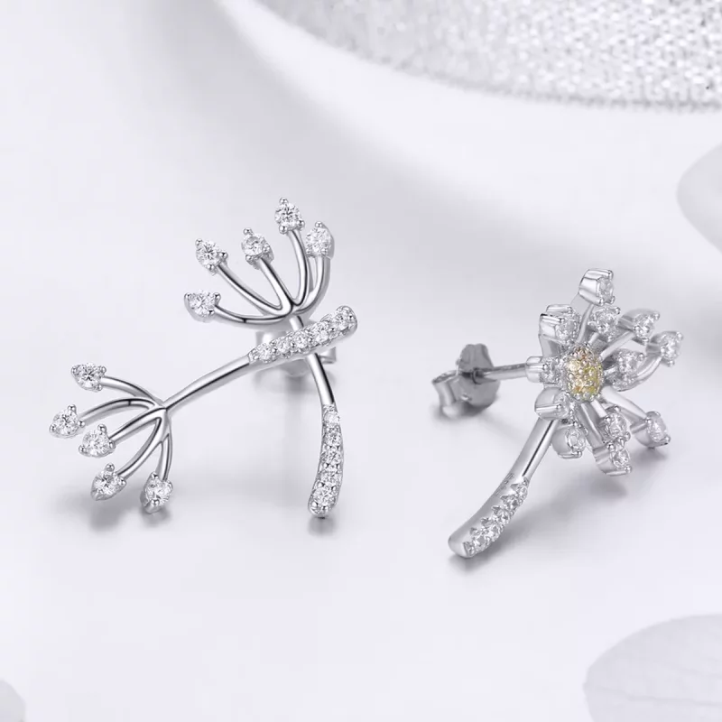 (imagen para) Pendientes de tuerca de amor estilo Pandora de plata con diente de león - SCE506 - Ver 3