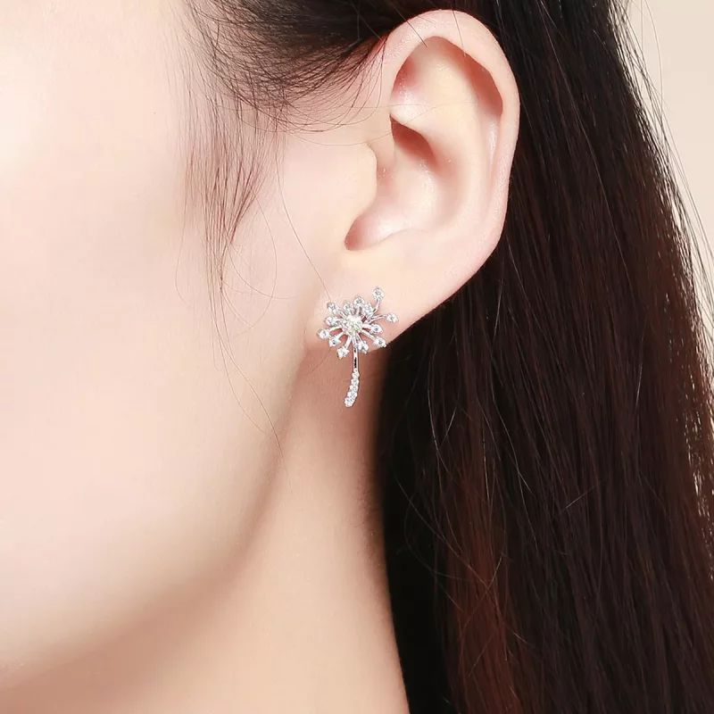 (imagen para) Pendientes de tuerca de amor estilo Pandora de plata con diente de león - SCE506 - Ver 5