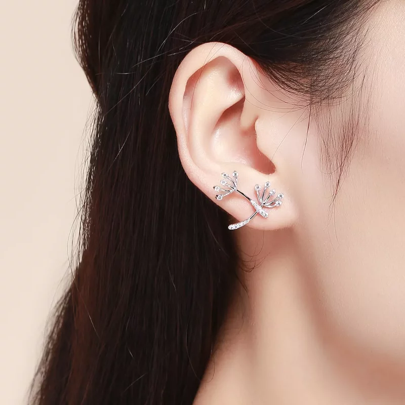 (imagen para) Pendientes de tuerca de amor estilo Pandora de plata con diente de león - SCE506 - Ver 6