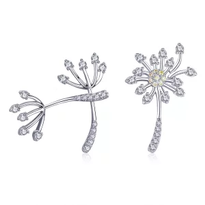 Pendientes de tuerca de amor estilo Pandora de plata con diente de león - SCE506 (imagen para) Pendientes de tuerca de amor estilo Pandora de plata con diente de león - SCE506