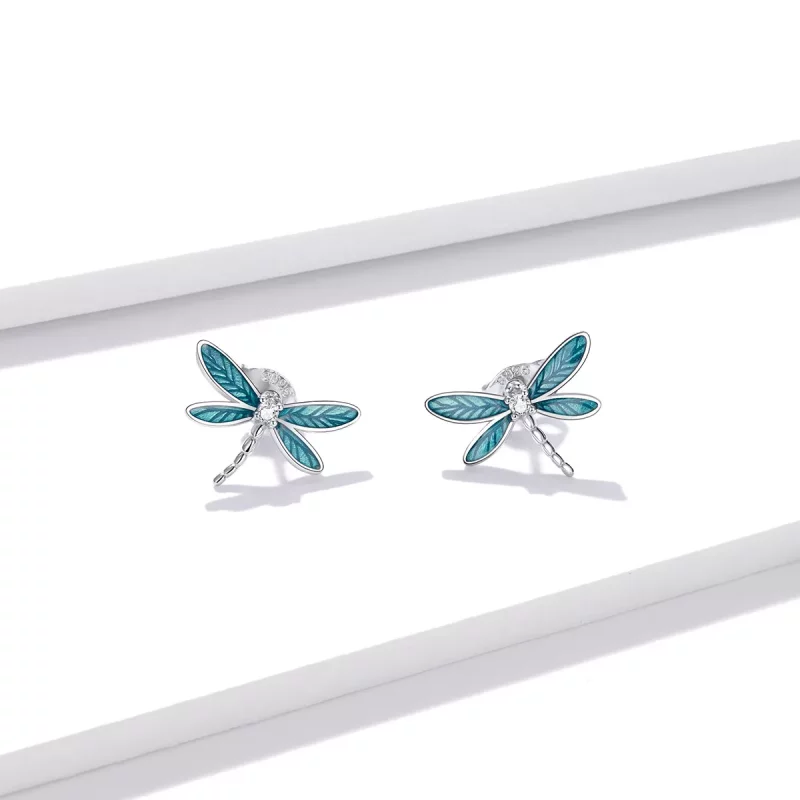 (imagen para) Pendientes de tuerca de estilo Pandora en plata con pequeñas libélulas - BSE455 - Ver 2