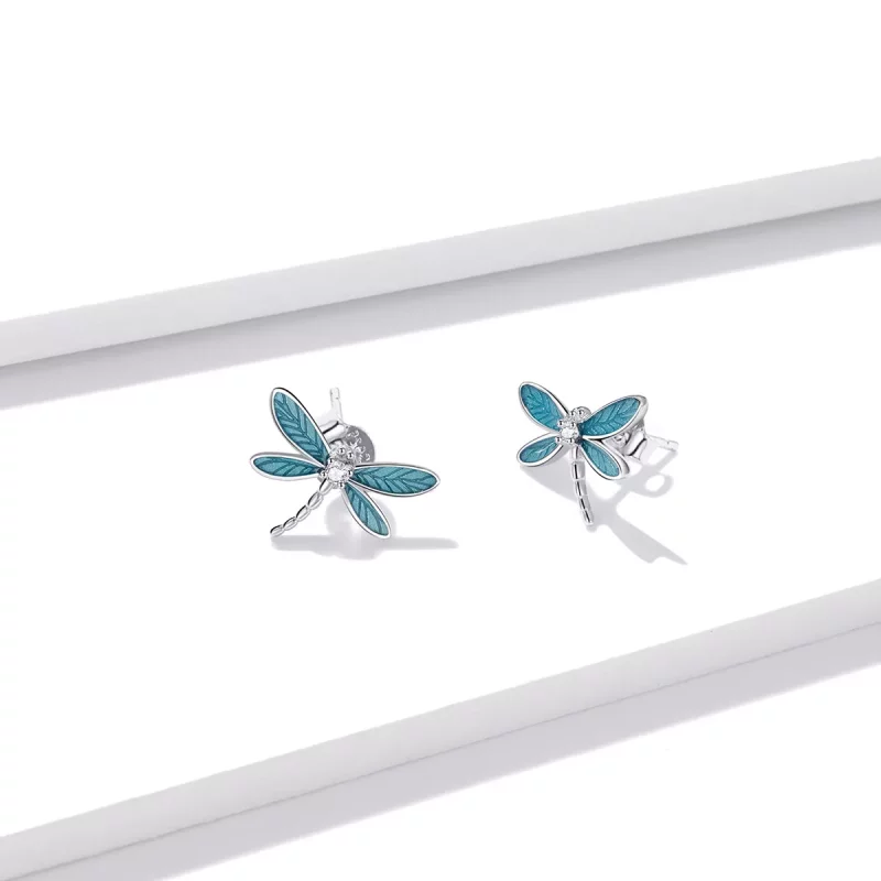 (imagen para) Pendientes de tuerca de estilo Pandora en plata con pequeñas libélulas - BSE455 - Ver 3