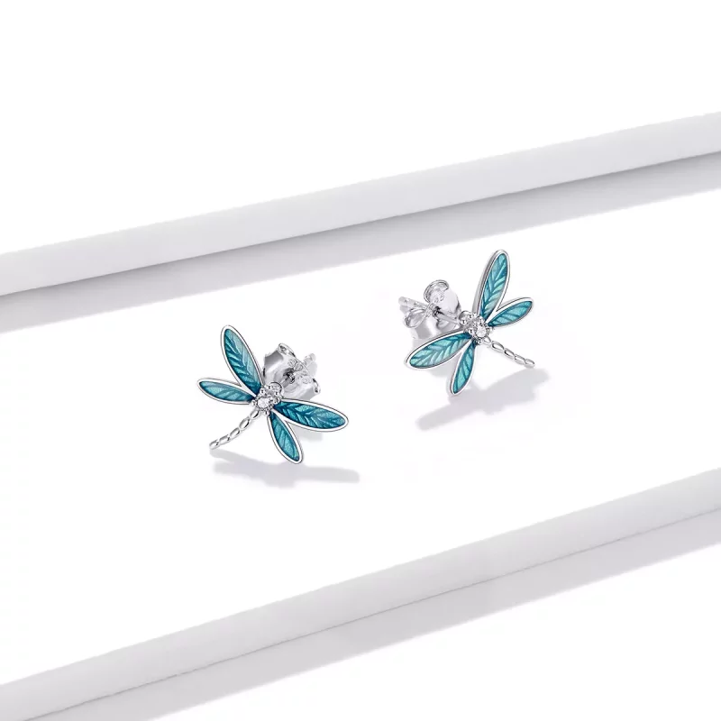 (imagen para) Pendientes de tuerca de estilo Pandora en plata con pequeñas libélulas - BSE455 - Ver 4