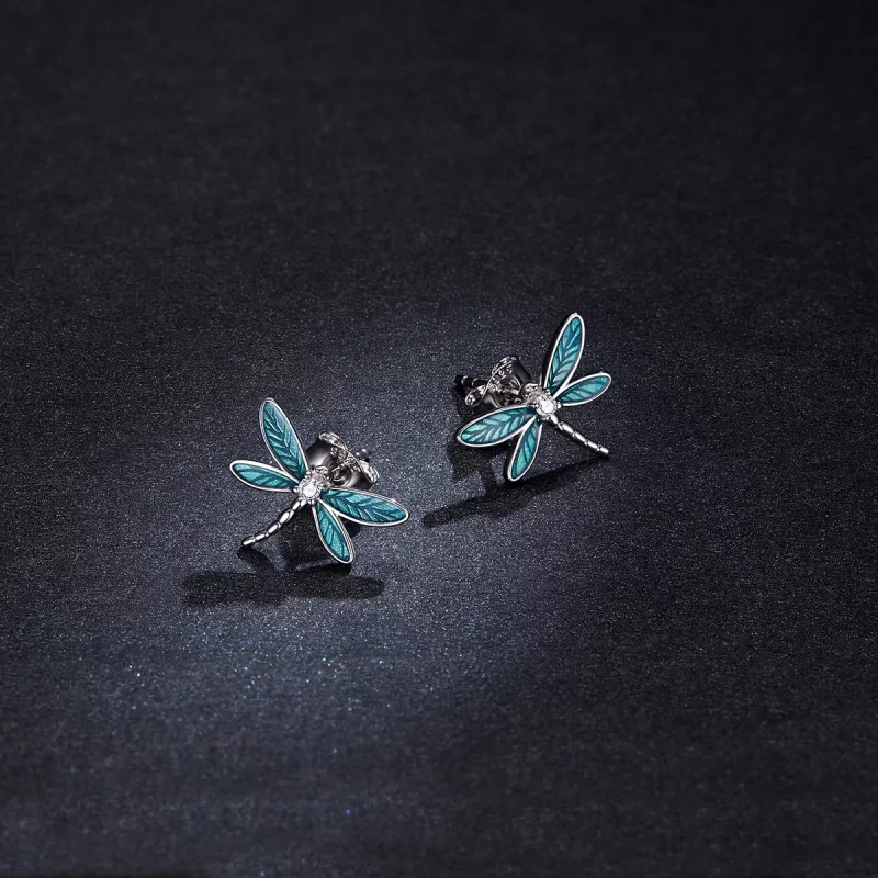 (imagen para) Pendientes de tuerca de estilo Pandora en plata con pequeñas libélulas - BSE455 - Ver 5