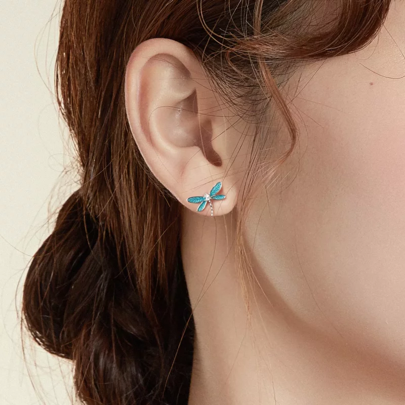 (imagen para) Pendientes de tuerca de estilo Pandora en plata con pequeñas libélulas - BSE455 - Ver 6