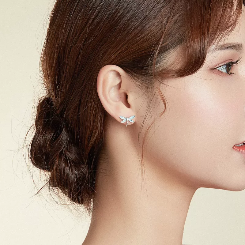 (imagen para) Pendientes de tuerca de estilo Pandora en plata con pequeñas libélulas - BSE455 - Ver 7