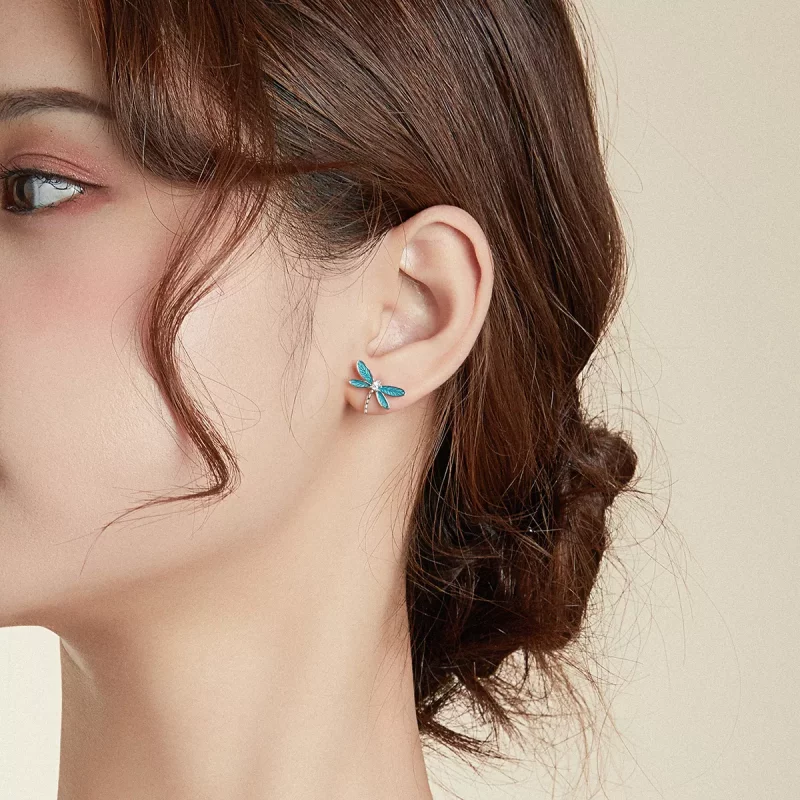 (imagen para) Pendientes de tuerca de estilo Pandora en plata con pequeñas libélulas - BSE455 - Ver 8