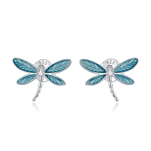(imagen para) Pendientes de tuerca de estilo Pandora en plata con pequeñas libélulas - BSE455