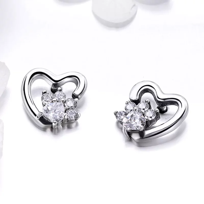 (imagen para) Pendientes de tuerca de plata estilo Pandora con lindas huellas de gato - SCE415 - Ver 2