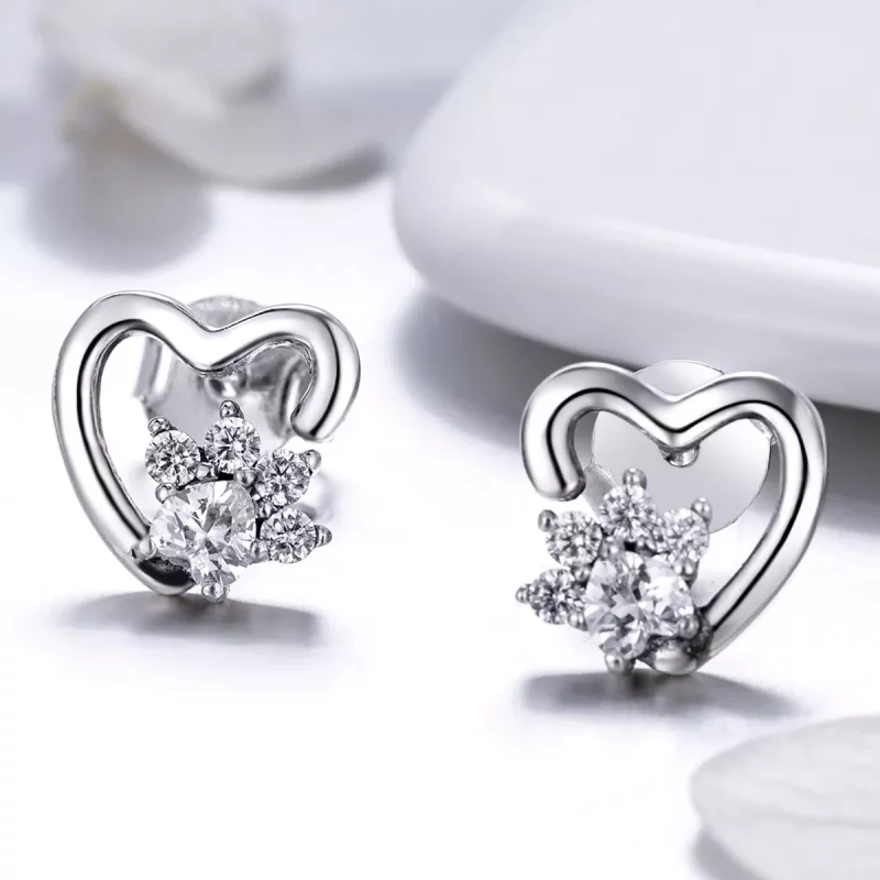 (imagen para) Pendientes de tuerca de plata estilo Pandora con lindas huellas de gato - SCE415 - Ver 4