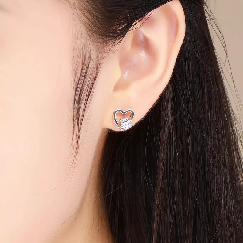 (imagen para) Pendientes de tuerca de plata estilo Pandora con lindas huellas de gato - SCE415 - Ver 5