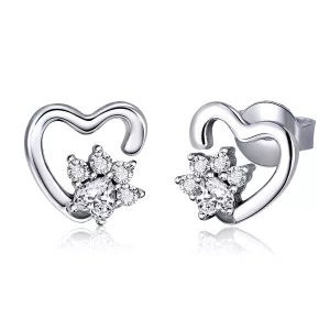 Pendientes de tuerca de plata estilo Pandora con lindas huellas de gato - SCE415 (imagen para) Pendientes de tuerca de plata estilo Pandora con lindas huellas de gato - SCE415