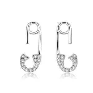 Pendientes de tuerca de seguridad estilo Pandora en plata con forma de alfiler de amor - BSE284 (imagen para) Pendientes de tuerca de seguridad estilo Pandora en plata con forma de alfiler de amor - BSE284