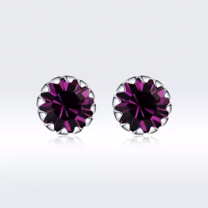 Pendientes de tuerca estilo Pandora de plata con piedra de nacimiento de febrero - SCE862-2 (imagen para) Pendientes de tuerca estilo Pandora de plata con piedra de nacimiento de febrero - SCE862-2