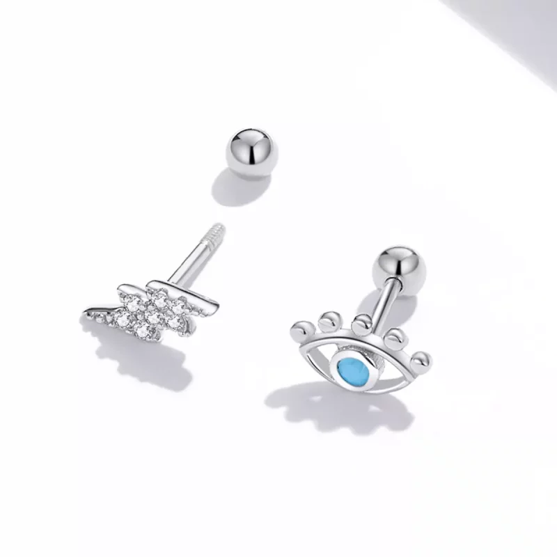 (imagen para) Pendientes de tuerca estilo Pandora en plata con diseño de ojo y rayo - SCE1007 - Ver 2