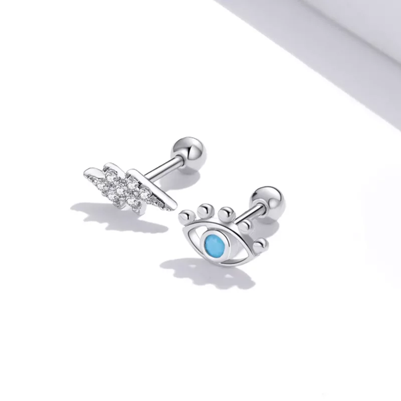 (imagen para) Pendientes de tuerca estilo Pandora en plata con diseño de ojo y rayo - SCE1007 - Ver 3