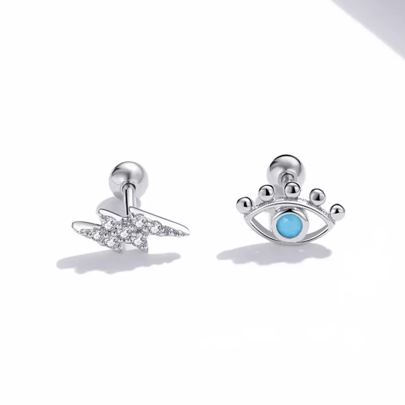 (imagen para) Pendientes de tuerca estilo Pandora en plata con diseño de ojo y rayo - SCE1007 - Ver 4