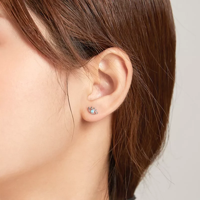 (imagen para) Pendientes de tuerca estilo Pandora en plata con diseño de ojo y rayo - SCE1007 - Ver 8