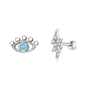 (imagen para) Pendientes de tuerca estilo Pandora en plata con diseño de ojo y rayo - SCE1007