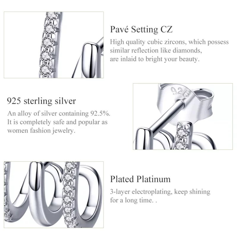 (imagen para) Pendientes de tuerca plateados con estilo Pandora - SCE585 - Ver 3