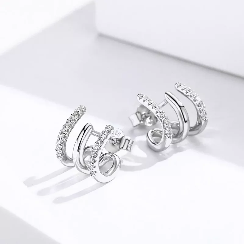 (imagen para) Pendientes de tuerca plateados con estilo Pandora - SCE585 - Ver 2