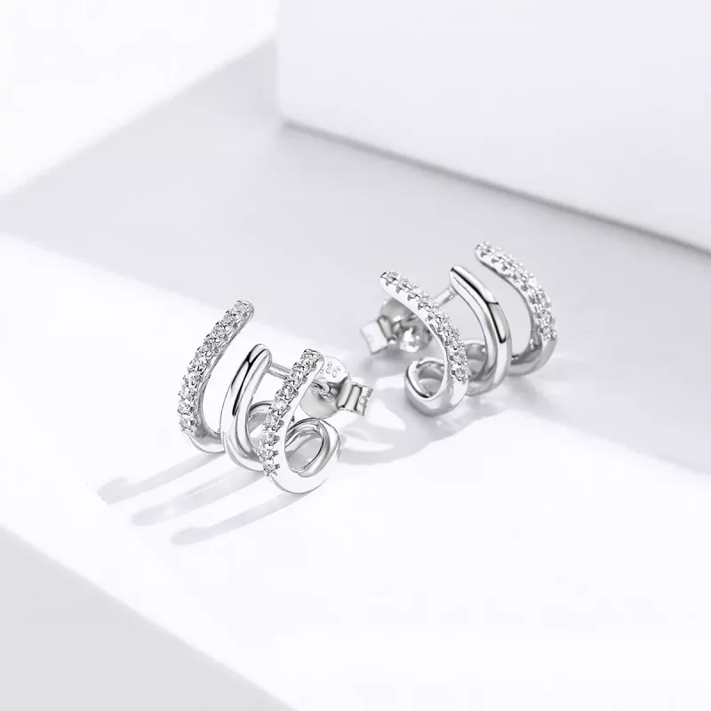 (imagen para) Pendientes de tuerca plateados con estilo Pandora - SCE585 - Ver 4