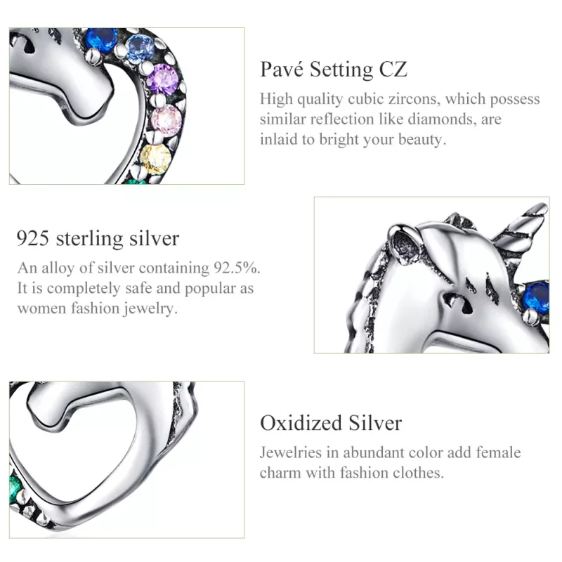 (imagen para) Pendientes de unicornio de plata estilo Pandora - SCE611 - Ver 3